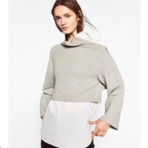 Zara Gray White Half Sweater Hybrid Dress Shirt Size Large